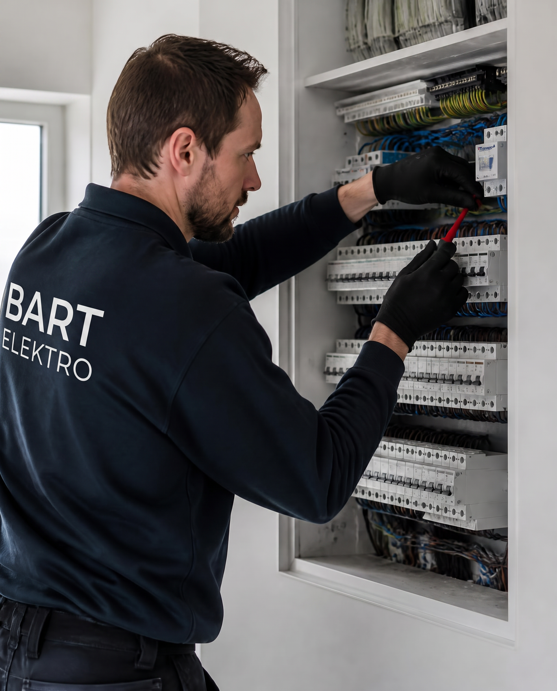 Elektricien werkt aan een nette zekeringkast