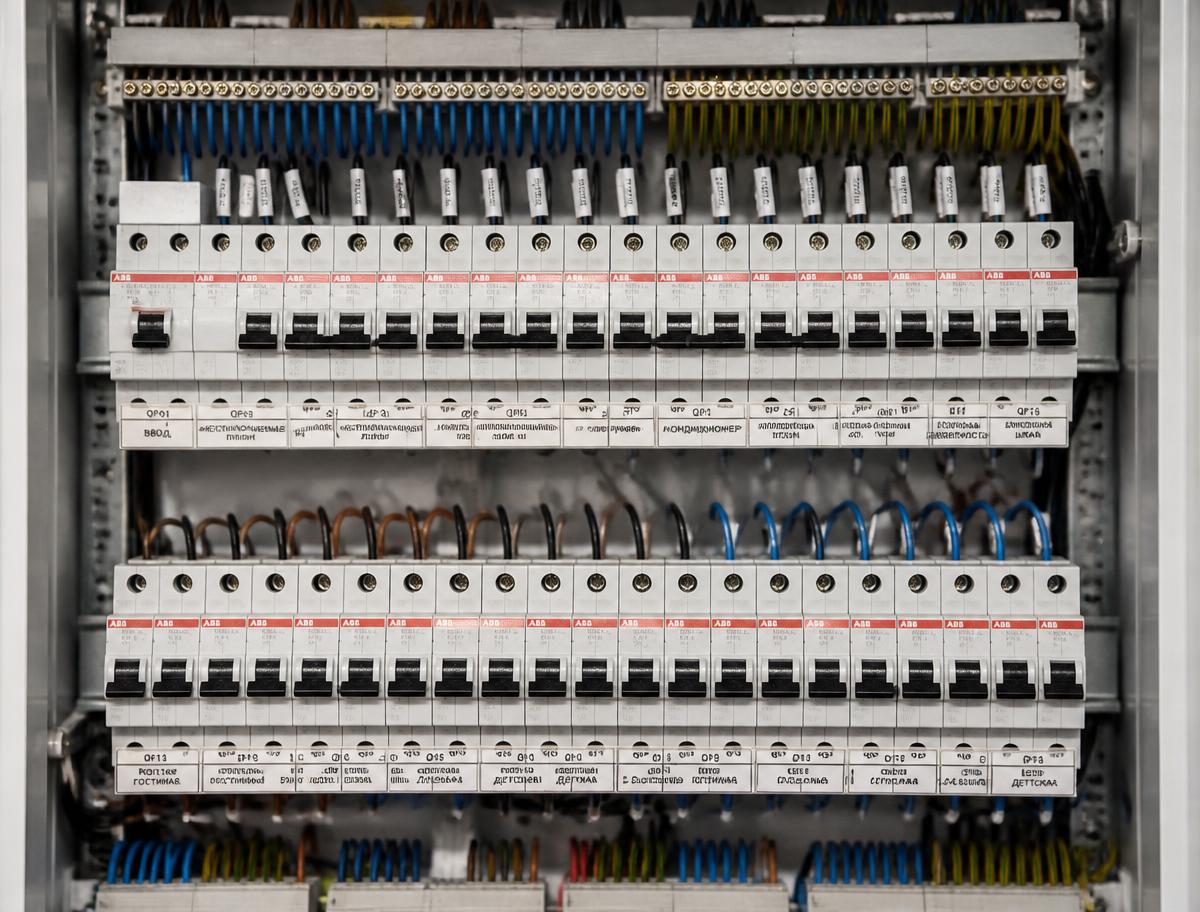 Nette elektrische verdeelkast met gelabelde bekabeling